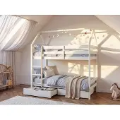 Vente-unique Haus Etagenbett 2 x 90 x 190 cm - 2 Schubladen - Kiefernholz - Weiß - CHORI