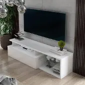 Dmora TV-Möbel Baltico 160x38x41 cm Weiß, 1 Regal, 5 Fächer