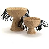 Amadeus Set aus 2 Fransenschalen - Beige Holz 38x38 cm