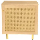 MODFU Flurschrank Rattan-Türblattdesign goldene Schrankbeine Aufbewahrungsschrank Nachttisch mit Stauraum Natur