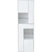 STILVORA Vitrine aus Spanplatte Weiß 55x38x170 cm Hochglanz, LED, 1 Schublade