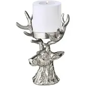 Edzard Kerzenleuchter Hirsch, Aluminium vernickelt, Höhe 20 cm, für Stumpenkerze ø 6 cm