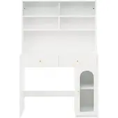 STILVORA Küchenschrank mit Arbeitsfläche und integrierter Barfunktion, Sideboard mit 2 Schubladen und offenem Stauraum, Hochschrank mit Hakenleiste und verstellbarem Einlegeboden, Weiß