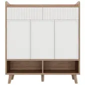 STILVORA Schuhschrank aus Spanplatte/MDF, Weiß+Natural, 90x35x100 cm, Kippsicherung
