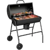 STILVORA Holzkohlegrill Metall Schwarz 95x71,5x102 cm mit Deckel, Thermometer, Rädern