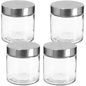 Wellhome - Set mit 4 Glasbehältern und Edelstahl, 750 ML in Silber