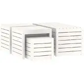 Helloshop26 - Set mit 4 Gartenaufbewahrungsboxen massives Kiefernholz weiß