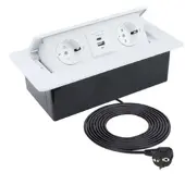 TecLines TES010W 2-fach Einbausteckdose mit USB A/C, 1,5m Kabel, weiß