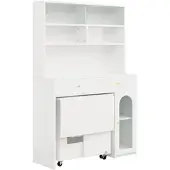 STILVORA Küchenschrank-Set mit klappbarem Esstisch und Bartisch, Hochschrank mit Stauraum, Esstisch mobil auf Rollen für Küche, Esszimmer und Wohnzimmer, Weiß