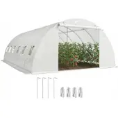 Outsunny Walk-In Tunnelgewächshaus 2 Rolltüren 12 Mesh-Fenstern PE-Abdeckung 395x595x199 cm Weiß