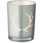Edzard Teelichtglas Ati (Höhe 13 cm), grau, Geweih-Motiv