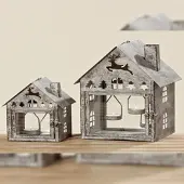 Boltze Kerzenlaterne Udine Haus Eisen H23/36 cm grau 2er Set