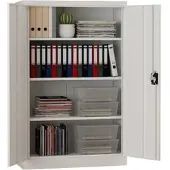 Midori Aktenschrank Büroschrank Metallschrank Flügeltürenschrank Lagerschrank 3 Böden Grau