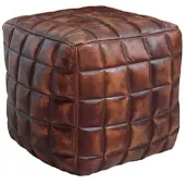 KADIMA DESIGN Echtleder Sitzhocker, abgesteppte Quadrate, Braun, Used-Look. 39x39x41 cm |