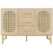 STILVORA Kommode aus Metall und Spanplatte, Sonoma Eiche, 120x40x74 cm, Rattanoptik