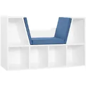 HOMCOM Bücherregal 6 Fächer Sitzkissen Stauraum Leseecke Büro Arbeitszimmer Blau