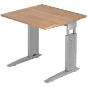 Bümö höhenverstellbarer Schreibtisch U-Serie 80x80 Nussbaum, Gestell in Silber - PC Tisch klein für's Büro manuell höhenverstellbar, Computertisch