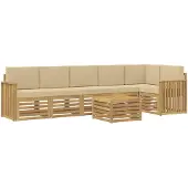 vidaXL Outdoor-Sofagarnitur 7 Stk. Weiß und Beige Polyester