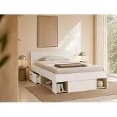 Vente-unique Bett 120 x 190/200 cm mit Kommode und - Weiß und Natur + Rahmen + Matratze - KINSELIA