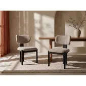 Vente-unique Stuhl 6er-Set - Bouclé-Stoff & Kautschukholz - Taupe & Schwarz - WILANA