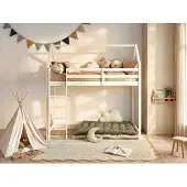 Vente-unique Hochbett Hausbett - Kiefernholz - 90 x 190 cm - Weiß - TARZIA