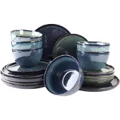 OTIX Serviesset 18-teilig Tafelservice Frühstücksteller Speiseteller Suppenschalen 6 Personen Blau EBONY