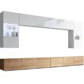 AX Living Wohnwand Modern Kossana 1 –300cm Breite Weiß/Goldene Eiche