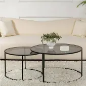 Dmora Dmor Wohnzimmertisch Ragalna 80x80x43h cm Schwarz, 2er-Set