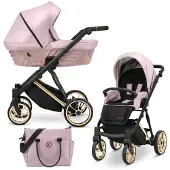 Kunert IVENTO PREMIUM 2in1 Öko-Leder Kinderwagen in Rosa mit Goldrahmen