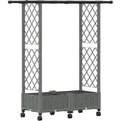vidaXL Hochbeet mit Rankgitter und Dach Hellgrau 122,5 x 40 x 127 cm