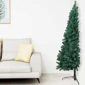 Prolenta Maison Exclusive - Künstlicher Halb-Weihnachtsbaum Beleuchtung Kugeln Grün 210 cm