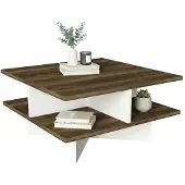 Dmora Wohnzimmertisch Mufrid, Niedriger Wohnzimmertisch, Kaffeeregal, Couchtisch für Sofa, 60x60h31 cm, Walnuss und Weiß