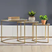 Dmora Couchtisch Laetitia 60x60x50h cm Gold, abgerundete Ecken