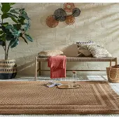KADIMA DESIGN Balkon Teppich Kurzflor Boho Streifen Polypropylen Ocker 200x290 cm Balkon Garten waschbar Boho CLYST |
