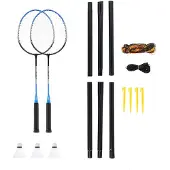 NILS NRZ012 STEEL Badmintonset 2 Schläger + 3 Federbälle + 195x22cm Netz + Koffer