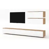 AX Living Anbauwand Loriano V Wohnwand Eiche Wotan/weiß Hochglanz 300