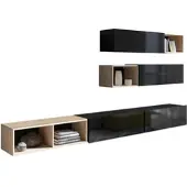 AX Living Wohnwand Modern Kossana 25 – 300cm Breite Design Schwarz/Goldene Eiche