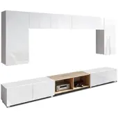 AX Living Wohnzimmer Wohnwände Kossana 23 – 300cm Weiß/Goldene Eiche