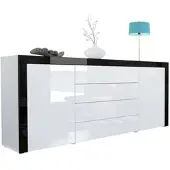 Vladon SIDEBOARD La Paz Weiß Hochglanz / Schwarz Hochglanz