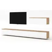 AX Living Anbauwand Loriano IV Wohnwand Eiche Wotan/weiß Hochglanz 300