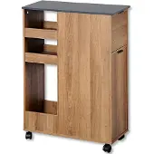Kesper Servierwagen Nischenregal braun Holzdekor – 60x25x86cm – mit Abfalleimer & Rollen – schmaler Küchenwagen für Müll, Vorräte & Ordnung – 2485113