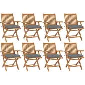 vidaXL Klappbare Gartenstühle mit Kissen 8 Stk. Massivholz Teak