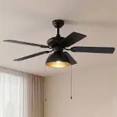 LUCANDE Shamoian Deckenventilator mit Licht, leise, Ø 130 cm - , Shamoian, Schwarz, für Wohnzimmer, Metall, Vintage