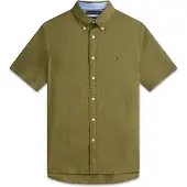 Tommy Hilfiger Linen Blend Solid Ss Shirt Dark Artichoke Größe: L | Casual hemden Outlet | Herren | Weiß