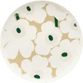 Marimekko - Oiva Iso Unikko Teller, Ø 25 cm, weiß / beige / light sand / dunkelgrün
