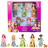 Disney Princess und Freunde Set mit 5 kleinen Puppen in glitzernden Outfits und 5 Freundefiguren, Mini-Puppe, Weiblich, 3 Jahr(e), Junge/Mädchen, 90 mm, 65 g