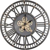 Bhp B992304 GEORGE Wanduhr, Metall schwarz, antik, Uhr, weitere Funktionen: bewegliche Zahnräder, römisches Ziffernblatt, ø: 700mm, H: 700mm, exkl.