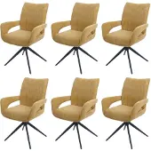 Mendler 6er-Set Esszimmerstuhl MCW-O78, Küchenstuhl, drehbar Auto-Return, Stoff/Textil Chenille (310g/m²) senfgelb