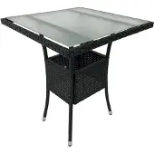 Freital Handels GmbH Tisch Stahl, Sicherheitsglas und Polyrattan Schwarz