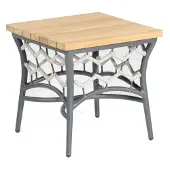 Müsing Lounge-Tisch Yale Aluminium und Polyrope Silbergrau Rund mit Teakholzplatte